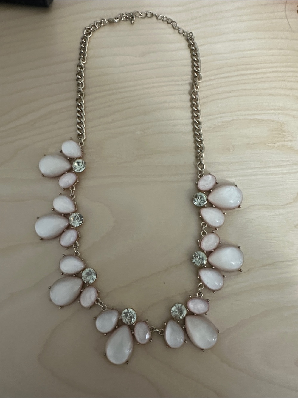 Francesca's Collections Pale Pink Teardrop Necklace with Clear Crystals